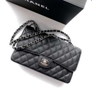 187 Factory Chanel Classic Flap Bag Black Caviar Leather Silver Hardware