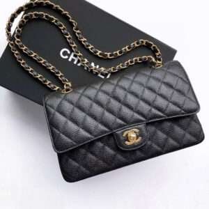 187 Factory Chanel Medium Classic Flap Black Caviar Gold Hardware