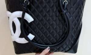 187 Factory Chanel Cambon Tote Bag Black Quilted Lambskin White CC Logo Premium Factory Quality