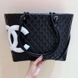 187 Factory Chanel Cambon Tote Bag Black Quilted Lambskin White CC Logo Premium Factory Quality