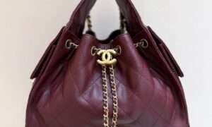 187 Factory Chanel 22 Handbag Burgundy Caviar Leather Gold Hardware Premium Quality
