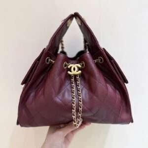 187 Factory Chanel 22 Handbag Burgundy Caviar Leather Gold Hardware Premium Quality